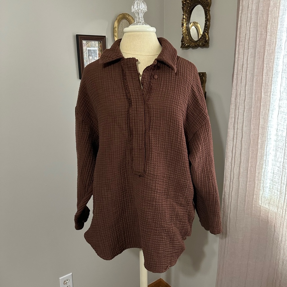 Zara Brown Textured Long-Sleeve Pullover